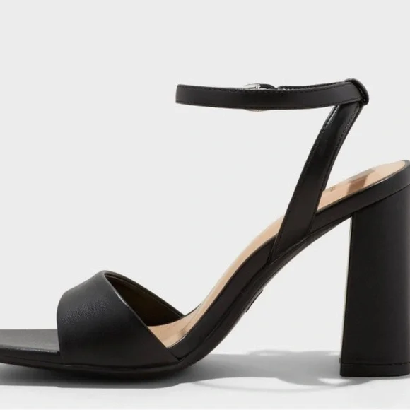 A New Day Target Black Faux Leather Haley Ankle Strap Flare Heels Size 6 NEW - Picture 3 of 9